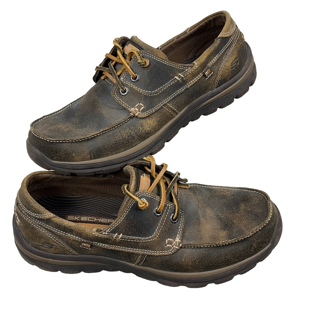Skechers Men's Tevin‎ Leather Boat Shoes Relaxed Fit Foam 63822 Size 10 US